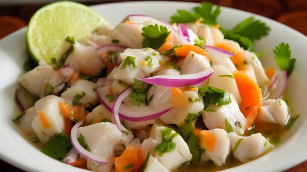 Ceviche de corvina servido en plato